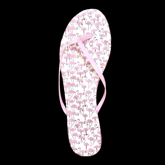 LAUREN CONRD Cute Pink & White Flamingo Flip flop Sandals. - Picture 2 of 11